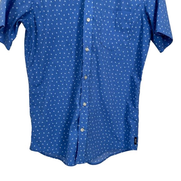 Izod Mens Small Blue Short Sleeve Button-Down Shirt With Sailboat Print - Picture 10 of 10